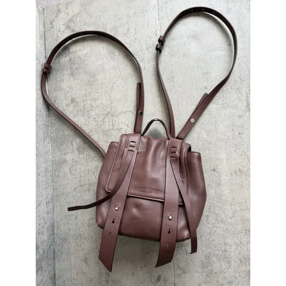 AllSaints Brown Mini Backpack 2-Way Shoulder Bag Soft Lambskin Leather - Picture 4 of 8